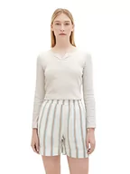 Koszulki i topy damskie - TOM TAILOR Henley damska koszulka z długim rękawem w paski z bawełny ekologicznej, 33792 - Offwhite Grey Small Stripe, M - miniaturka - grafika 1