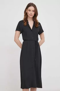 Sukienki - Calvin Klein sukienka kolor czarny midi rozkloszowana - grafika 1
