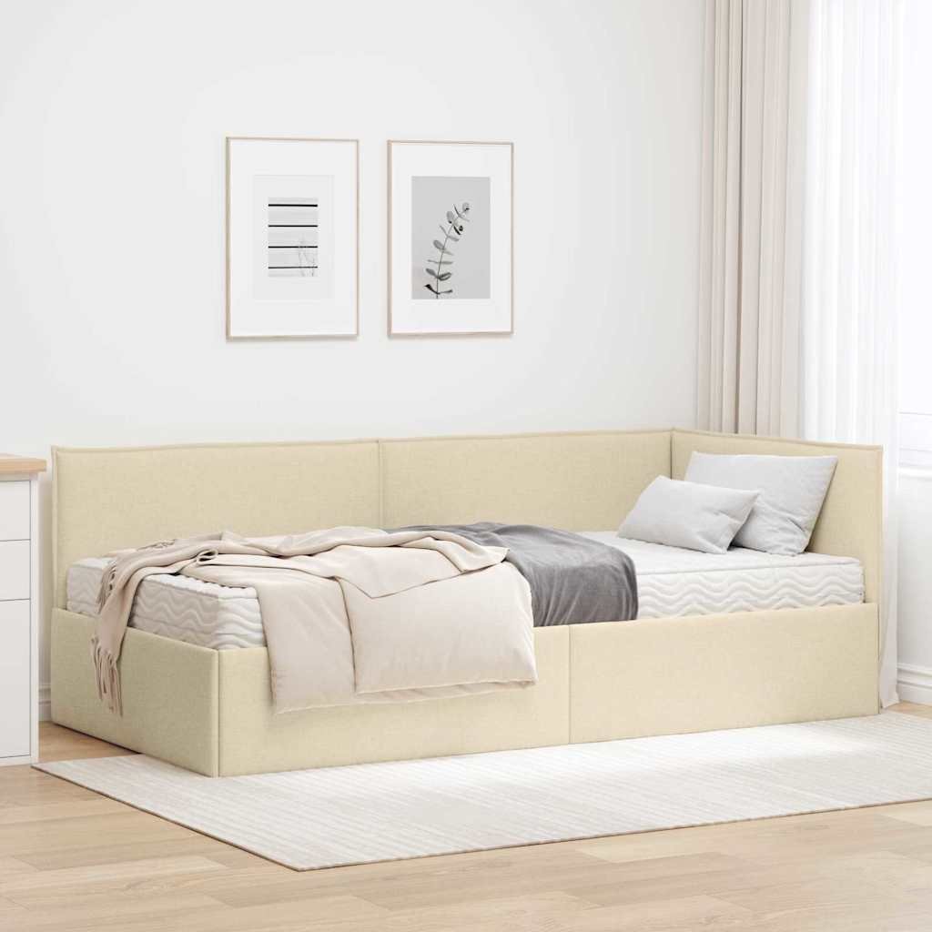 vidaXL Rama Łóżka Narożnego z Materacem 2 pcs Kremowy Aksamit