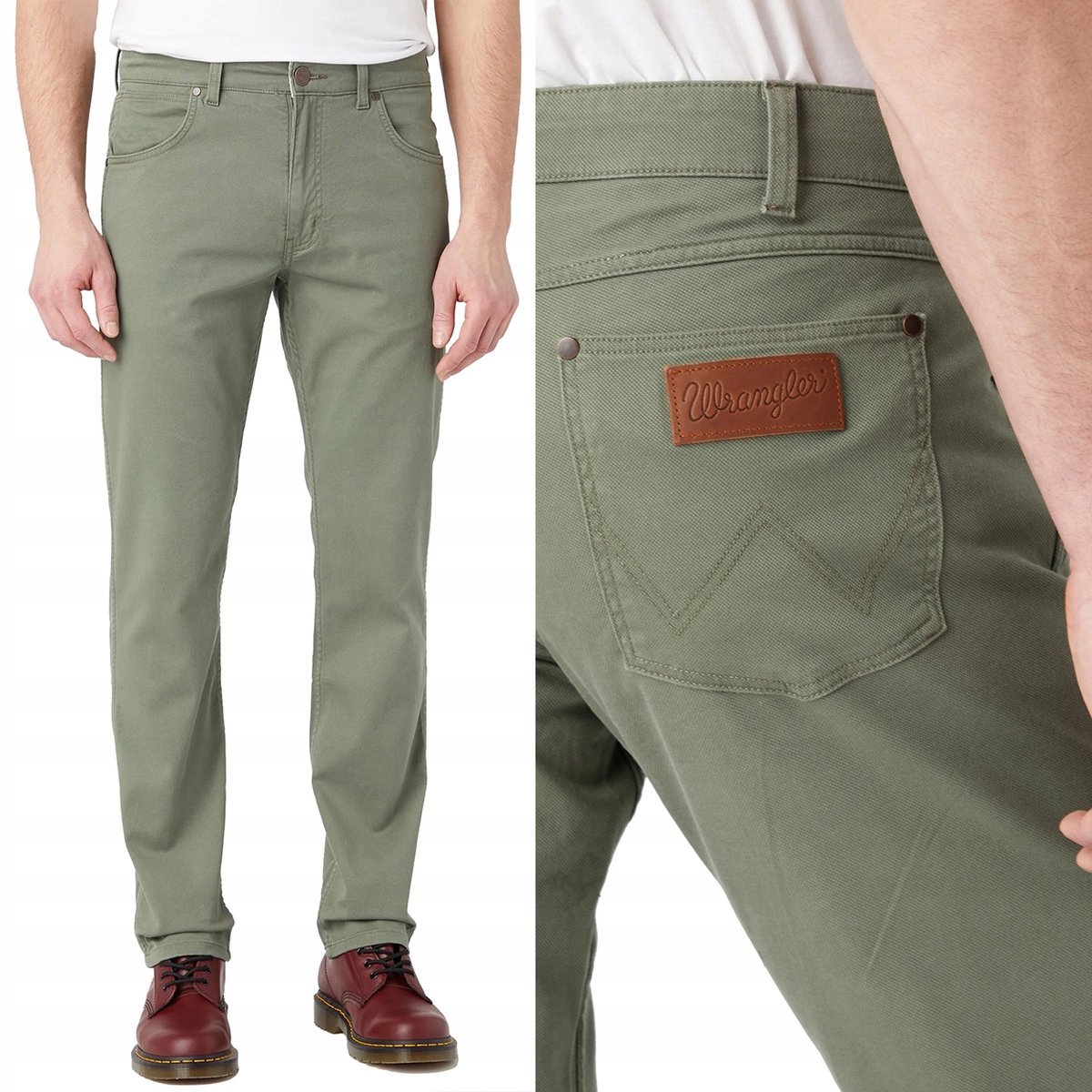 Wrangler GREENSBORO Dusty Olive ZIELONE MATERIAŁOWE SPODNIE W32 L32