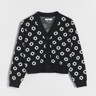 Swetry dla dziewczynek - Reserved - Wzorzysty kardigan - Czarny - miniaturka - grafika 1
