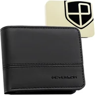 Portfele - Czarny mały portfel męski slim do kieszeni PETERSON skóra ekologiczna elegancki klasyczny poziomy bez zapięcia pudełko prezentowe ochrona RFID STOP - miniaturka - grafika 1