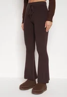 Spodnie damskie - Brązowe Spodnie Dzwony z Dzianiny z Wiskozą Zetiva - miniaturka - grafika 1