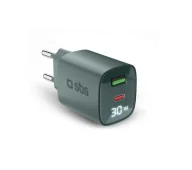 Ładowarki do telefonów - SBS LCD GaN PD 30W USB-C USB-A Zielony - miniaturka - grafika 1