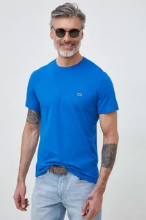 Koszulki męskie - Lacoste t-shirt bawełniany kolor granatowy gładki - grafika 1