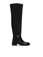 Kozaki damskie - Skórzane muszkieterki na płaskim obcasie - 36 - miniaturka - grafika 1