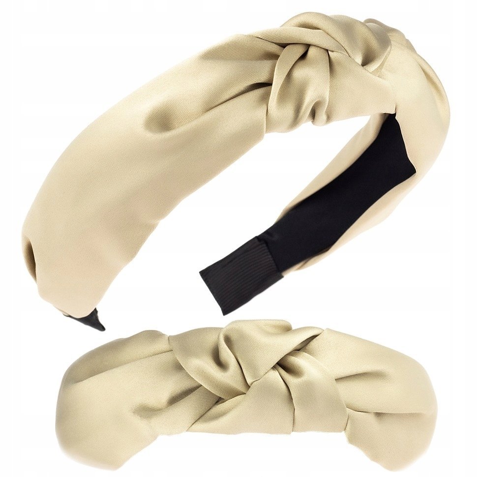 Opaska Do Włosów Satyna Węzeł Turban Knot Szeroka Beż Ecru