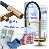 Baterie kuchenne - Bateria Kuchenna Trójdrożna z Obrotową Wyciąganą Wylewką Kran Do Kuchni Filtr HighFlex - SZCZOTKOWANE ZŁOTO - miniaturka - grafika 1
