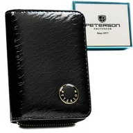 Portfele - Portfel damski na zatrzask i suwak skórzany czarny PETERSON mały elegancki rfid stop - miniaturka - grafika 1