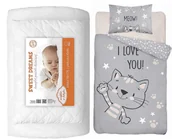 Pościel dla dzieci - Komplet do łóżeczka kołdra pościel podusia 100x135 kotek szary - miniaturka - grafika 1