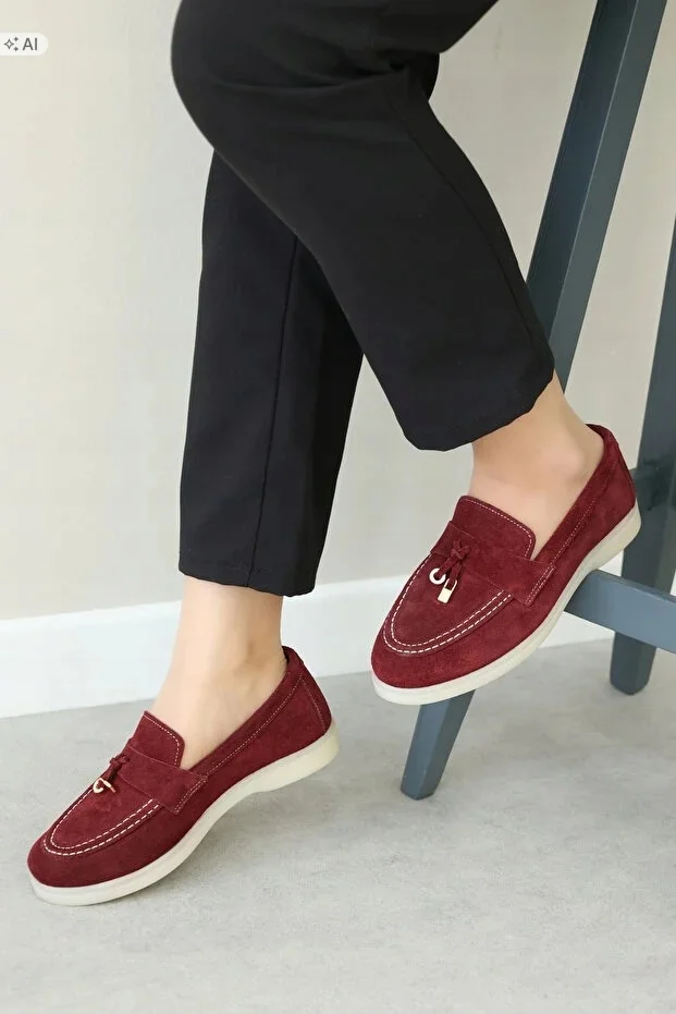 ZAMSZOWE BALERINY DAMSKIE W STYLU ELEGANCKIM BURGUND 36 5IA