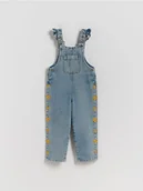 Spodnie i spodenki dla dziewczynek - Reserved - Jeansowe ogrodniczki - niebieski - miniaturka - grafika 1