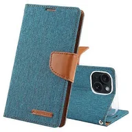 Etui i futerały do telefonów - Dla iPhone 15 GOOSPERY CANVAS DIARY Tekstura tkaniny Skórzane etui na telefon komórkowy z klapką Zielony 15 Pro Max - miniaturka - grafika 1