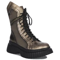 Botki damskie - Maciejka Botki damskie skórzane ciemny beż+złoto-36 - miniaturka - grafika 1