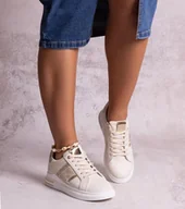 Sneakersy damskie - Beżowe sneakersy zdobione cyrkoniami Xarles -39 - miniaturka - grafika 1