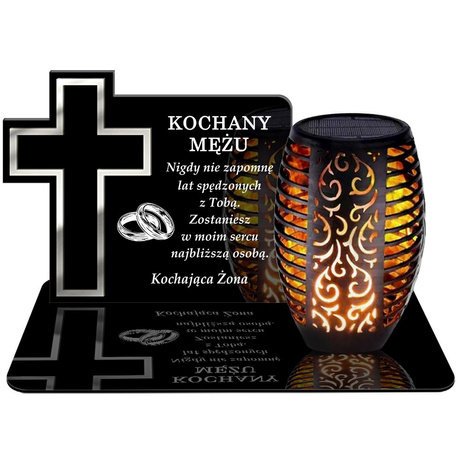 ZNICZ SOLARNY LED WIECZNY PODSTAWKA NA CMENTARZ GRÓB Krzyż EFEKT PŁOMIENIA DLA MĘŻA