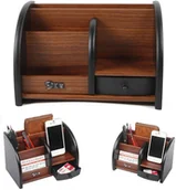 Przyborniki na biurko - Drewniany schowek na biurko schowek szuflada uchwyt na długopis + szuflada biurowa - miniaturka - grafika 1