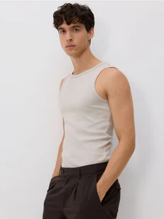 Reserved - Bawełniany tank top - jasnoszary - Koszulki męskie - miniaturka - grafika 1