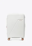 Walizki - Średnia walizka z polipropylenu w ukośne pasy kremowo - złota - miniaturka - grafika 1