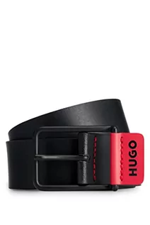Paski - HUGO Męski pasek skórzany Gal Patch Sz35 z akcentem logo w charakterystycznym kolorze czerwonym, czarny (Black1), 80 - grafika 1