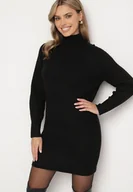 Sukienki - Czarna Sweterkowa Sukienka z Półgolfem i Wełną o Pudełkowym Kroju Norienne - miniaturka - grafika 1