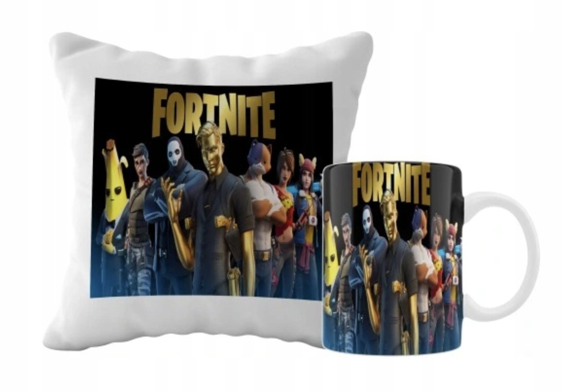 ZESTAW PODUSZKA + KUBEK Prezent FORTNITE GRA POSTACIE BATTLE ROYALE + IMIĘ