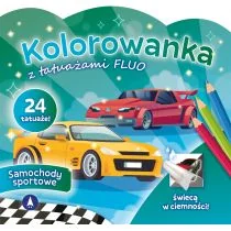 Samochody sportowe. Kolorowanka z tatuażami FLUO - Kolorowanki, wyklejanki - miniaturka - grafika 1