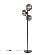Lampy stojące - QAZQA Lampa podłogowa Art Deco czarna z przydymionym szkłem 3-punktowa - Ayesha - miniaturka - grafika 1