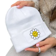 Czapki damskie - CZAPKA ZIMOWA CLASSIC BIAŁA Kwiaty Stokrotka Wzory - miniaturka - grafika 1