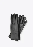 Rękawiczki - Damskie rękawiczki z naturalnej skóry owczej gładkie czarne - miniaturka - grafika 1