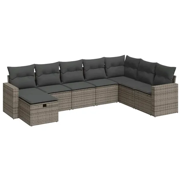 Zestaw mebli ogrodowych szary rattan PE z poduszkami, wymiary: 65,5 x 62 x