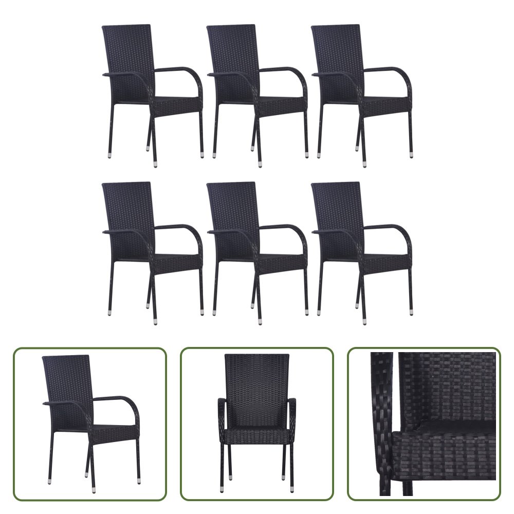 The Living Store Sztaplowane krzesła ogrodowe 6 szt. Poli rattan czarny