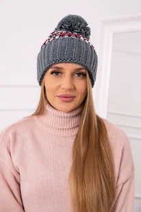 Czapka damska Kesi Ellen szaro-czerwona uniwersalna - Czapki damskie - miniaturka - grafika 1