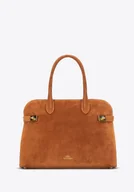 Torebki damskie - Damska shopperka ze skóry naturalnej zamszowej jasny brąz - miniaturka - grafika 1