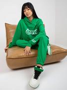 Spodnie sportowe damskie - Komplet dresowy zielony casual bluza i spodnie kaptur rękaw długi nogawka ze ściągaczem długość długa - miniaturka - grafika 1