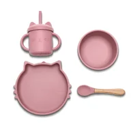 Śliniaki i fartuszki - LORELLI - ZESTAW SILIKONOWY DO KARMIENIA 4SZT DEEP PINK - miniaturka - grafika 1