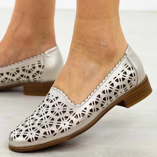 Złote ażurowe skórzane półbuty damskie S.Barski 646 - S.BARSKI - Półbuty damskie - miniaturka - grafika 1