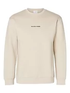 Bluzy męskie - SELECTED HOMME Męska bluza haftowana, owsianka, L - miniaturka - grafika 1