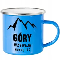 Kubki - KUBEK STALOWY Emaliowany NIEBIESKI Tatry Góry Wzywają dal Taternika Wzory - miniaturka - grafika 1