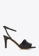 Sandały damskie - Damskie sandały skórzane z paseczkami na szpilce czarne 36 - miniaturka - grafika 1