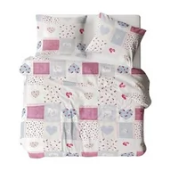 Pościel - Karo Pościel flanelowa 140x200 1109N szara różowa serca kratka Flanela Komfort - miniaturka - grafika 1