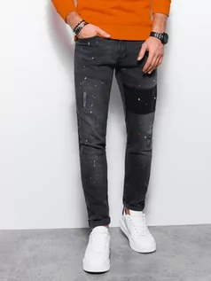 Spodnie męskie - Spodnie męskie jeansowe SKINNY FIT - czarne V1 P1063 - grafika 1