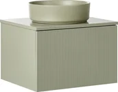 Szafki łazienkowe - BELIANI Szafka łazienkowa wisząca z umywalką zielona MDF korpus 60 x 52 xcm ryflowane fronty szuflada umywalka nablatowa - miniaturka - grafika 1