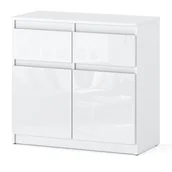 Komody - Komoda biała połysk 2 szuflady oleksa 80cm pojemna szafka salon sypialnia - miniaturka - grafika 1