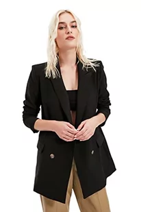 Trendyol Damska kurtka oversize oversize z klapą i kołnierzem, Czarny, 62 - Kurtki damskie - miniaturka - grafika 1