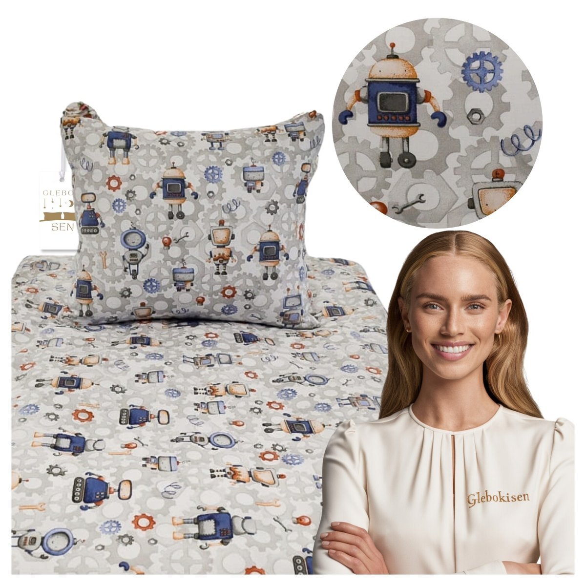 Pościel Dziecięca 100x160 + 40x60 100% Bawełna Roboty Produkt Polski