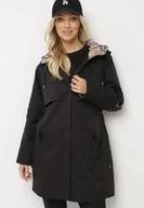 Kurtki damskie - Czarna Kurtka Parka z Podpinanymi Rękawami i Kapturem ze Wstawkami w Kratę Kaithna - miniaturka - grafika 1