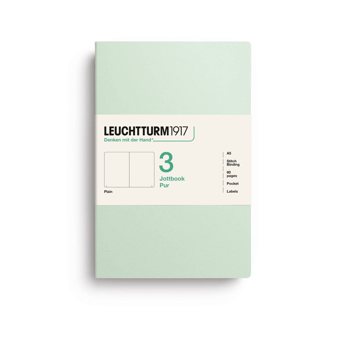 Zestaw 3 zeszytów Leuchtturm1917 Jottbook A5, gładki, Mint Green