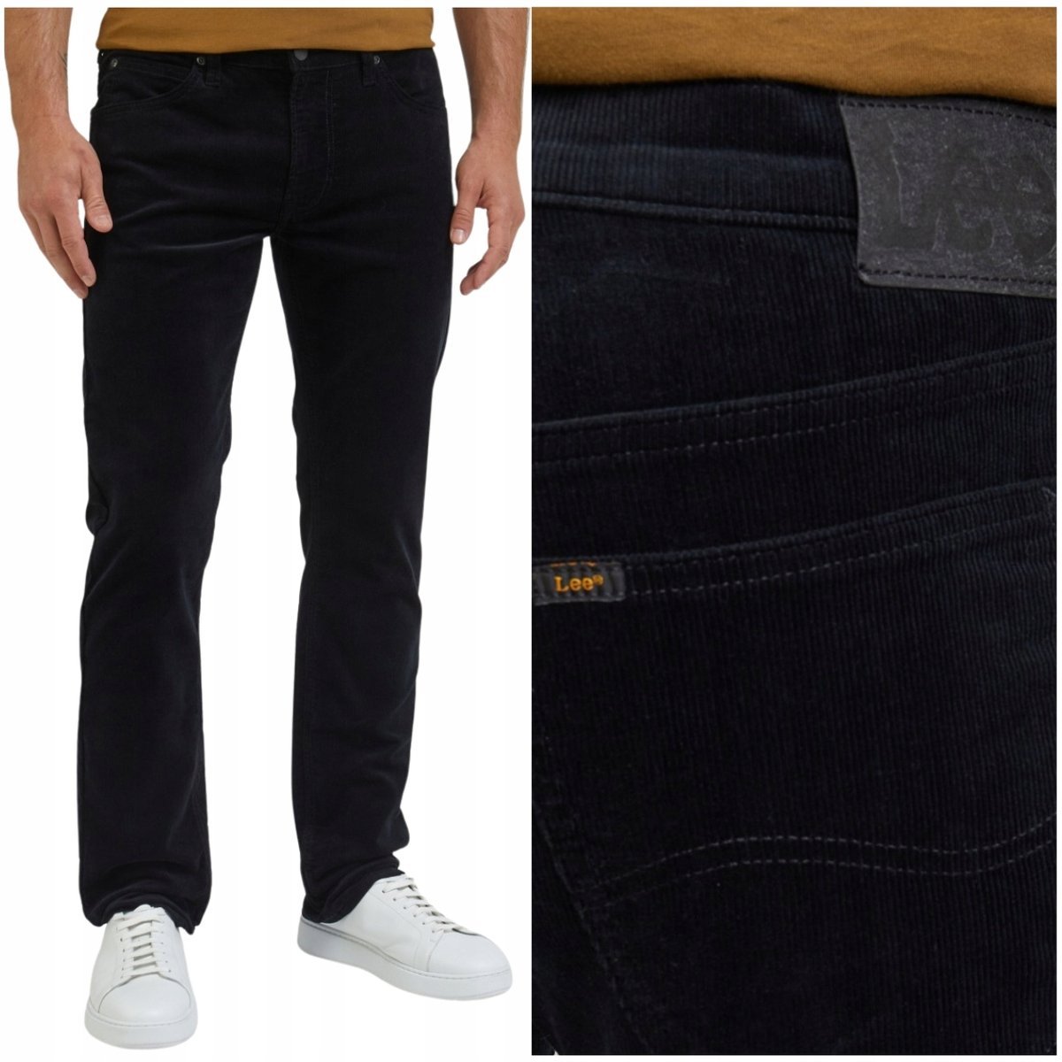 Lee DAREN Olive Night proste zielone spodnie sztruksy niższy stan W36 L34