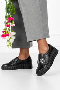 Czarne półbuty skórzane damskie sneakersy na platformie z łańcuchem PRODUKT POLSKI Casu 487 - Półbuty damskie - miniaturka - grafika 1